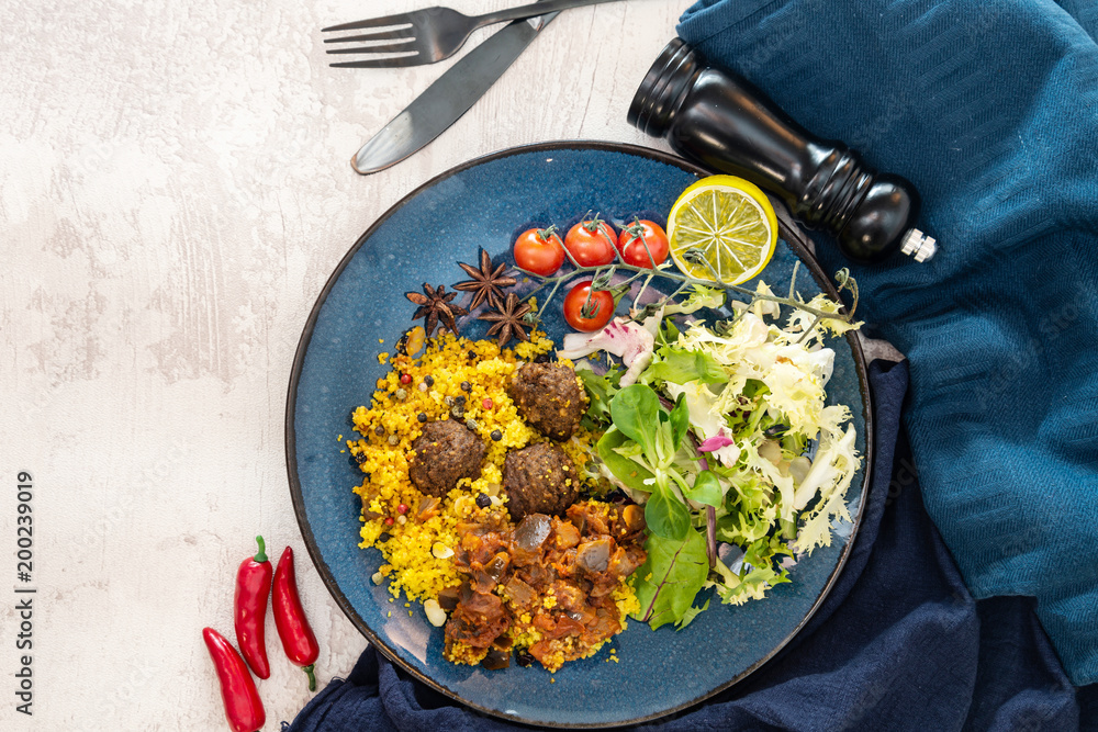 Moroccan beef kefta meatballs meatball and semolina Stock Photo Adobe