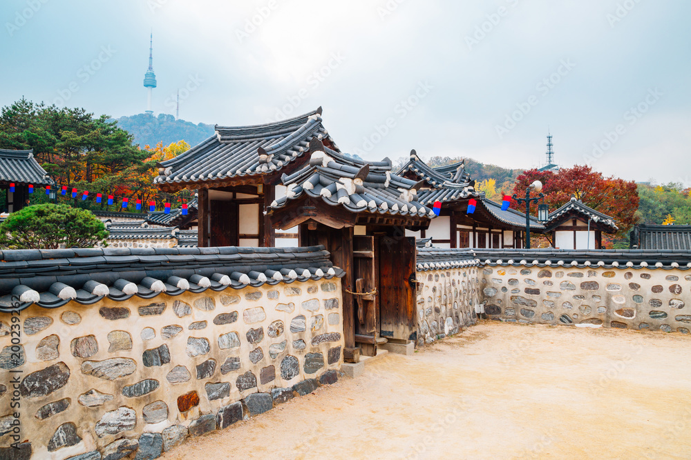Namsangol Hanok Village, Korean traditional house at autumn in Seoul, Korea