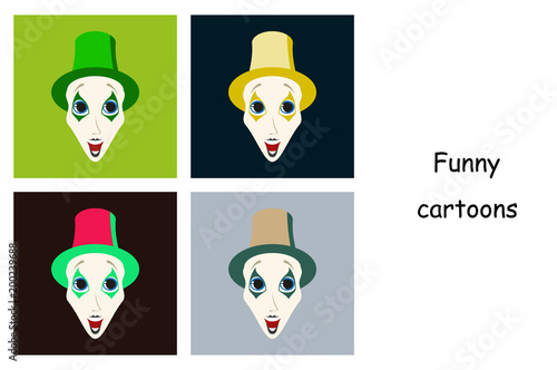 assembly of flat icons on theme funny clowns mime