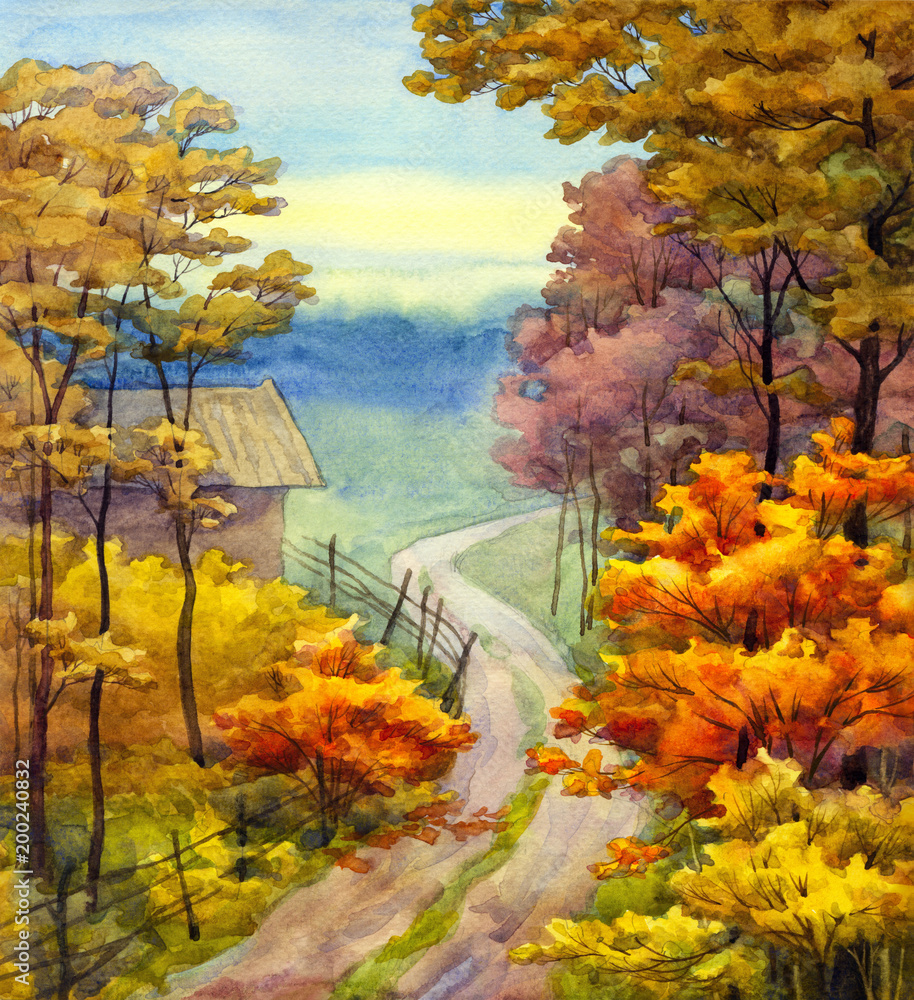 Naklejka premium Jesienna scena drogowa