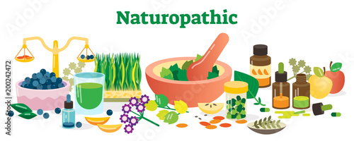 Naturopathic Health Concept Elements Collection Vector Illustration.