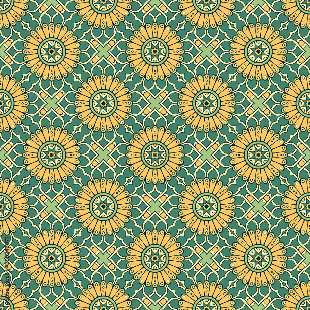 Ethnic floral seamless pattern with mandalas Ethnic floral seamless pattern with mandalas