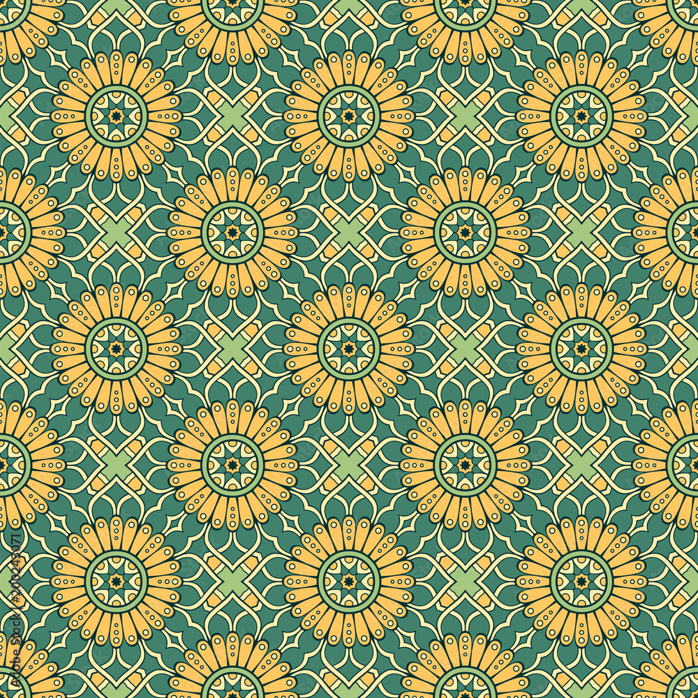 Ethnic floral seamless pattern with mandalas