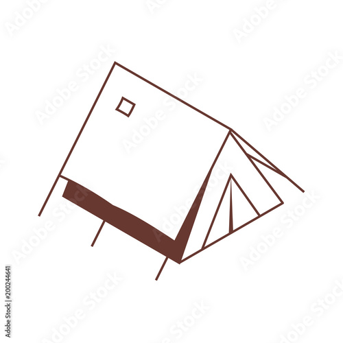 Isometric camping tent icon in line art. Triangle classic tourist tent in isometry style.