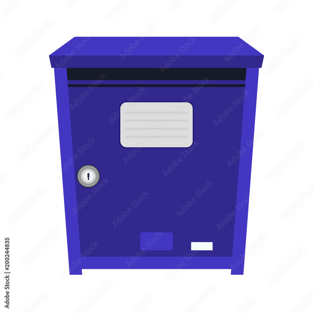 Modern blue letter box with mail letters vector illustration. Vintage mailbox icon. Metallic post box icon. Modern blue letter box with mail letters vector illustration. Vintage mailbox icon. Metallic post box icon.