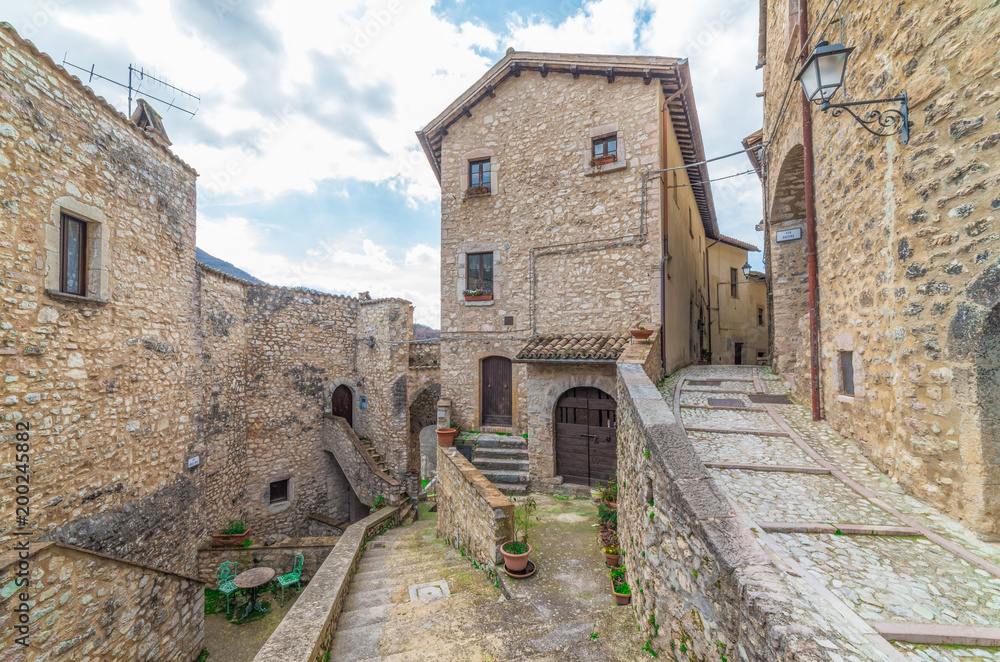 Obraz premium Vallo di Nera (Italy) - A very little and awesome medieval hill town in province of Perugia, Umbria region, elect one of the most beautiful village in Italy