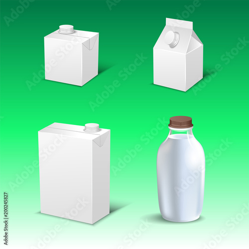 Set of white blank realistic dairy packaging including plastic bottles and carton packets isolated vector illustration