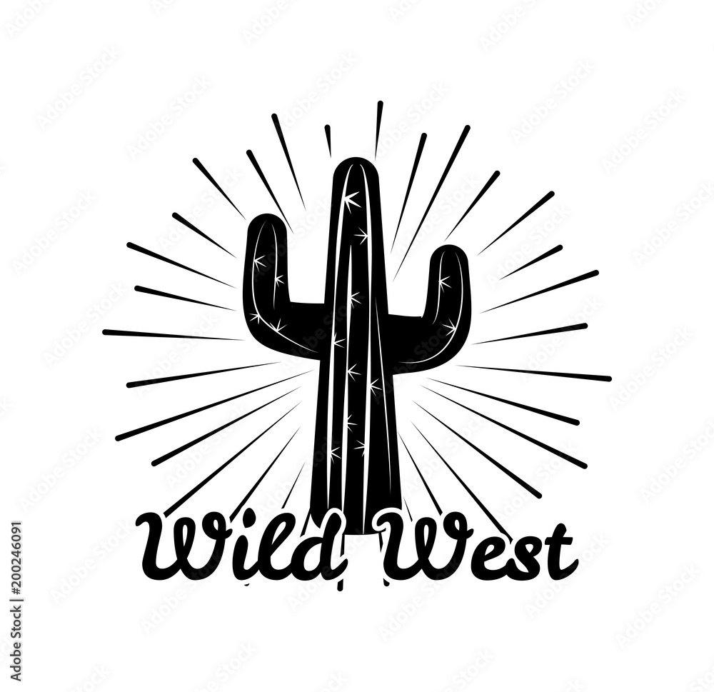 Cactus. AmericanLegend. Wild West Label. Western Illustration. Isolated On White Cactus. AmericanLegend. Wild West Label. Western Illustration. Isolated On White