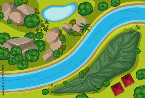 Aerial view of river and park
