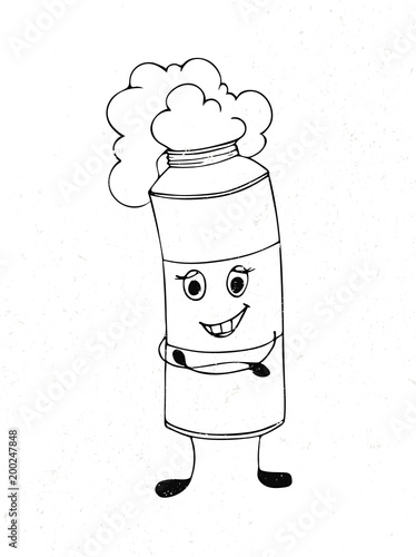 Vector illustration of canister on white background. hand sketched of spray foam, mounting foam, cream and other. black and white clipart for building sector and architecture. cheerful illustration