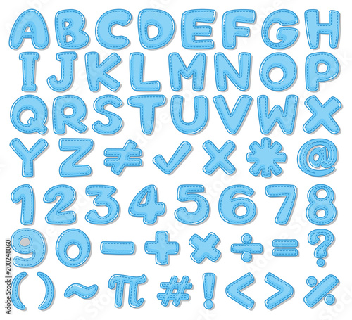 Font design for english letters and numbers in blue