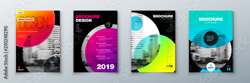 Bright circle Brochure cover design set. Template layout for annual report, magazine, catalog, flyer or booklet in A4 with color circle shapes in swiss or magna dark style. Vector Illustration.
