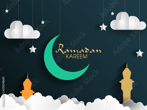 beautiful islamic paper design eid mubrak  ramadan kareem festival greeting