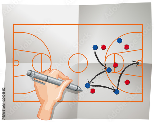 Hand writing basketball game plan on paper