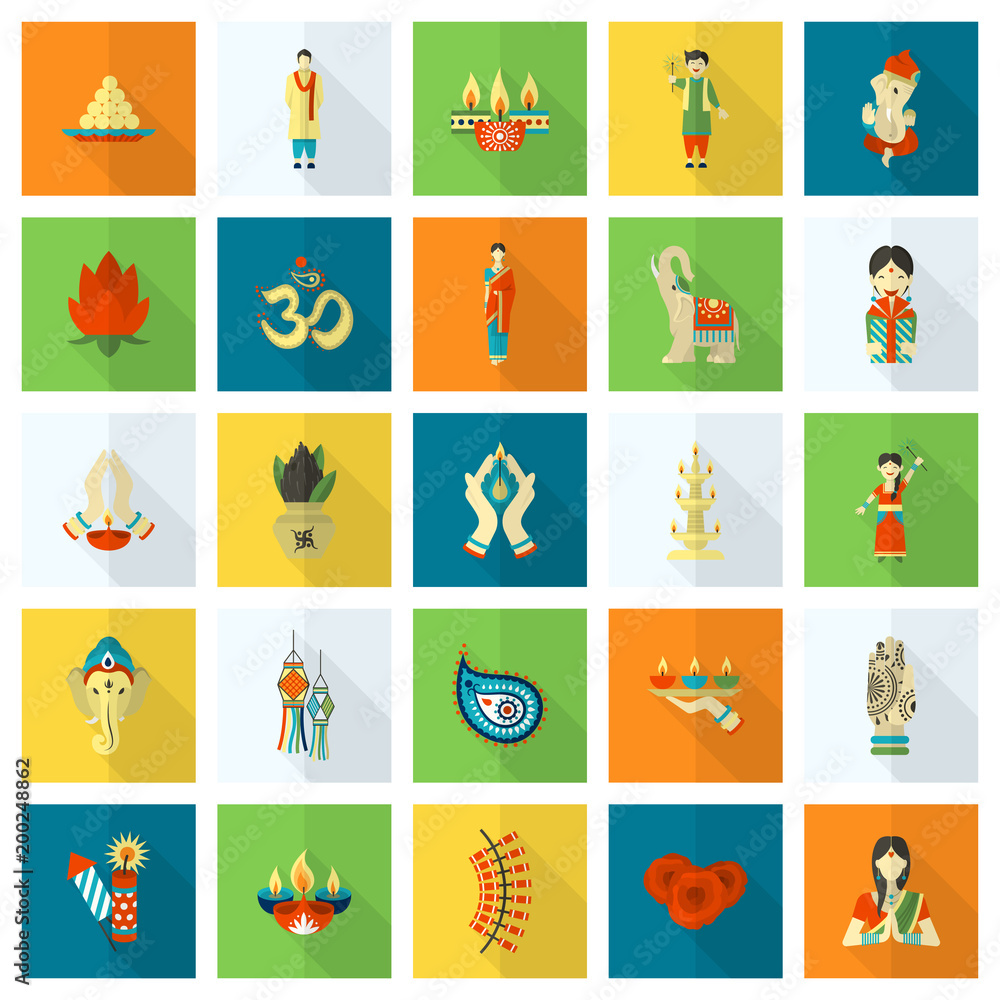 Fototapeta premium Diwali. Indian Festival Icons