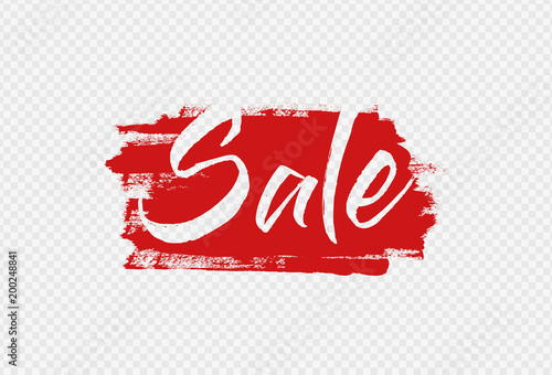 Vector brush stroke sale banner on transparent background. Design element.