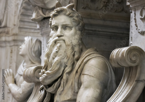 Famous sculpture of Moses by Michelangelo, part of the tomb of Pope Julius II, located in San Pietro in Vincoli (Saint Peter in Chains)