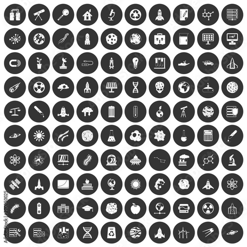 100 space icons set black circle