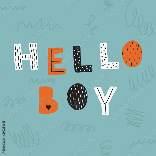 Hello boy poster. Vector banner template.