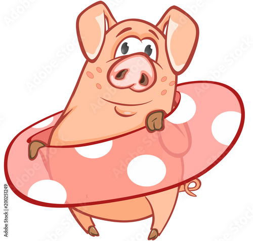  Illustration of a Cute Pig. Cartoon Character 