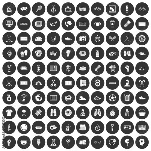 100 sport journalist icons set black circle