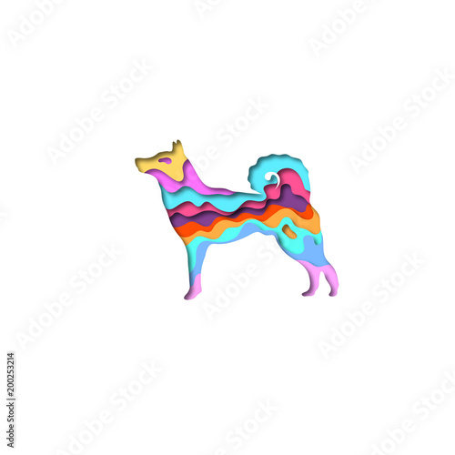 Paper cut dog Laika shape 3D origami. Trendy concept fashion design. Vector illustration