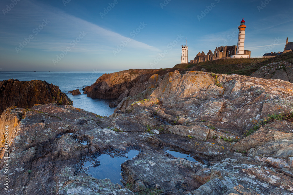 View of Lighthouse of Saint Mathieu in Brittany in France in Brittany in France