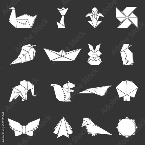 Origami icons set grey vector