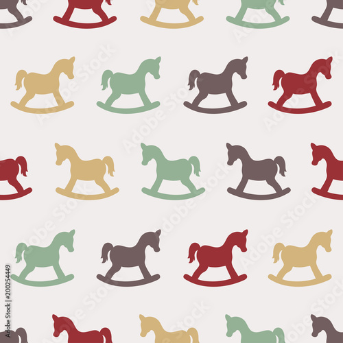 Seamless childish pattern with rocking horse.
