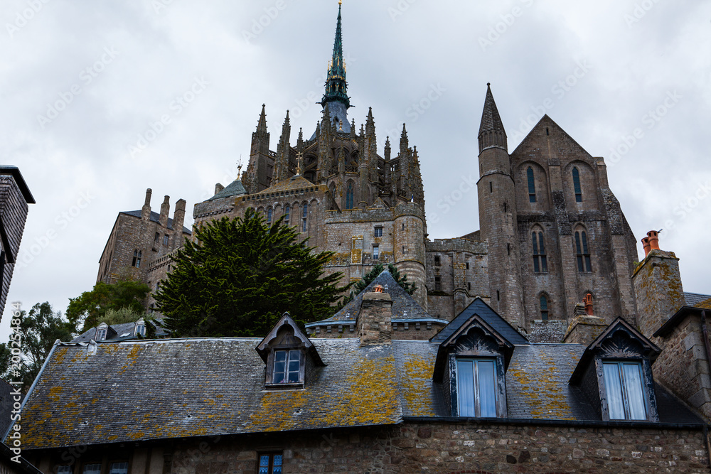 Panoramic view of famous Le Mont Saint-Michel island, France.