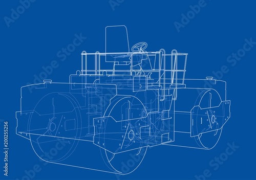 Asphalt compactor outlined vector