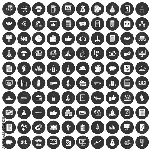 100 startup icons set black circle