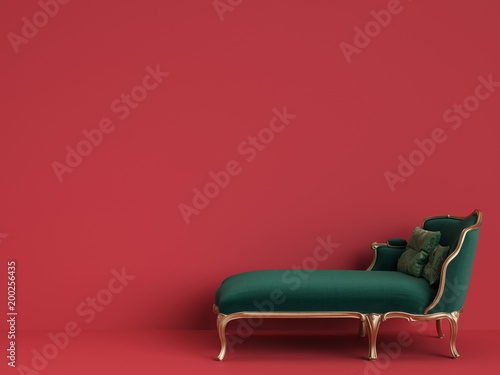 Papier peint Classic chaise longue in emerald green and gold on red background with copy spac