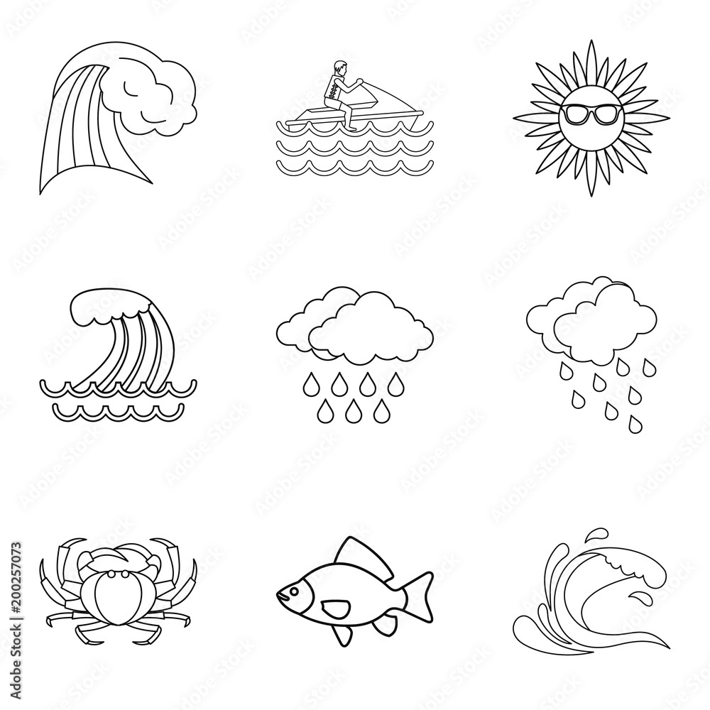 Tropical explorer icons set, outline style