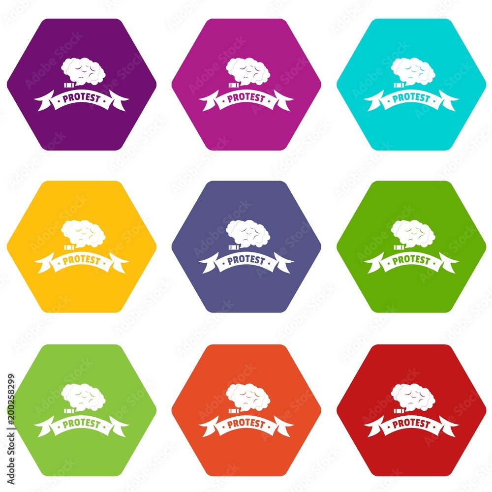 Protester smoke icons set 9 vector Protester smoke icons set 9 vector