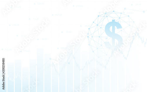 Abstract financial background with dollar sign in network sphere and chart  on white color
