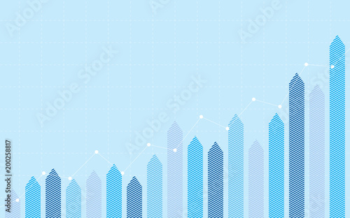 abstract financial chart with uptrend line graph and arrows in stock market on blue color background