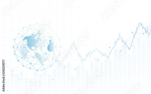 Abstract financial background with global in network sphere and chart  on white color