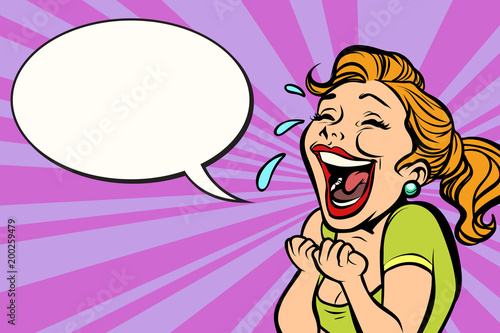 woman laughs with tears