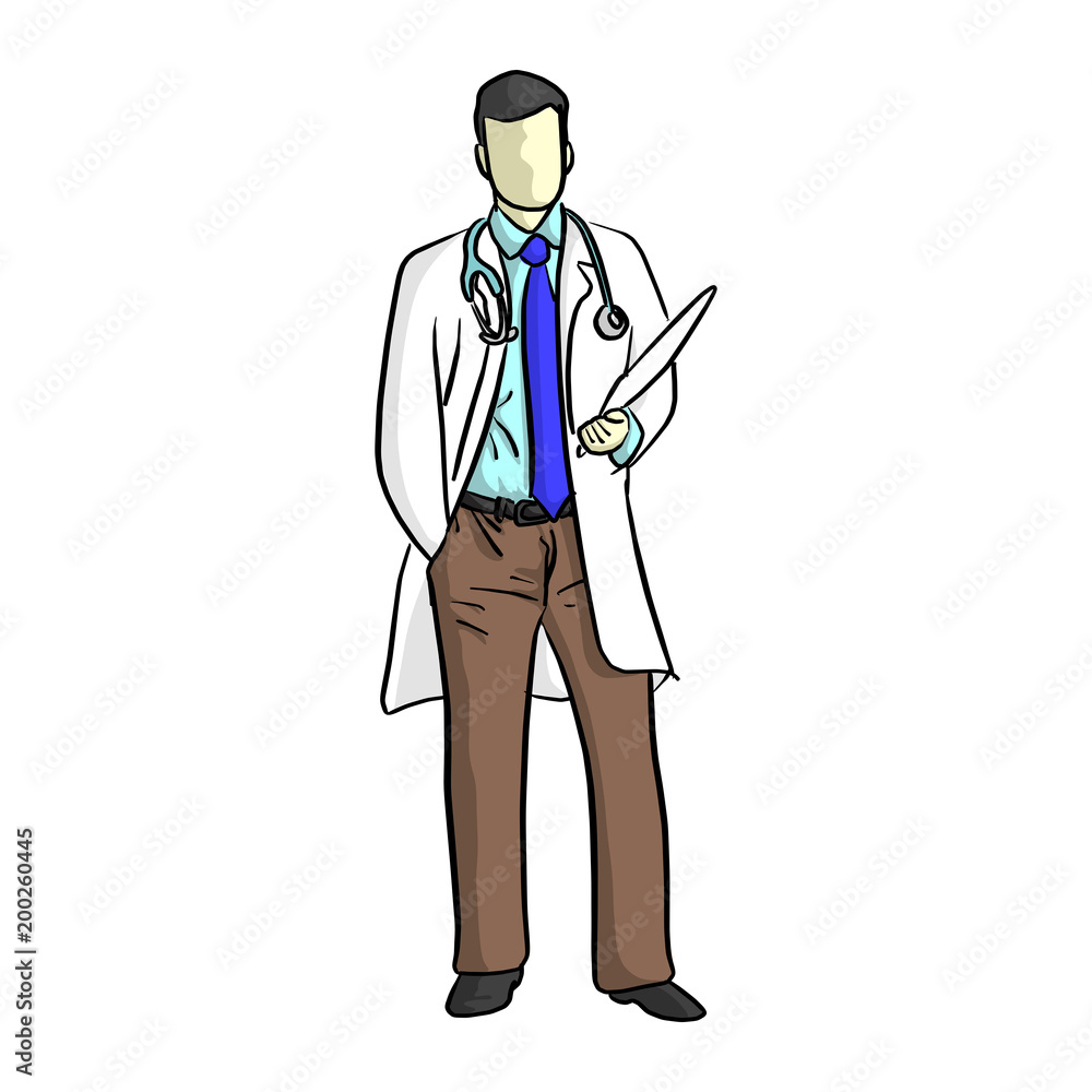 portrait of a doctor with uniform with medical document or patient examination notes vector illustration sketch hand drawn with black lines isolated on white background portrait of a doctor with uniform with medical document or patient examination notes vector illustration sketch hand drawn with black lines isolated on white background