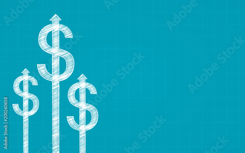 Abstract financial chart with dollar sign and arrow in chalk Scribble design on blue color background