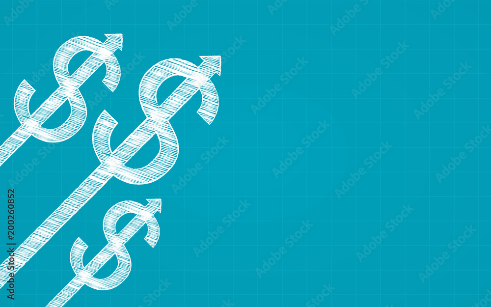 Abstract financial chart with dollar sign and arrow in chalk Scribble design on blue color background Abstract financial chart with dollar sign and arrow in chalk Scribble design on blue color background