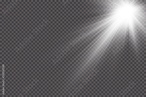 Vector transparent sunlight special lens flare light effect. Sun flash with rays and spotlight 