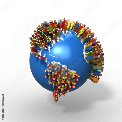World Population, Globe with people, South America