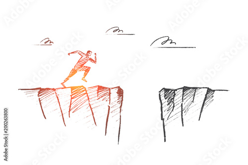 Hand drawn running man ready to jump over pass