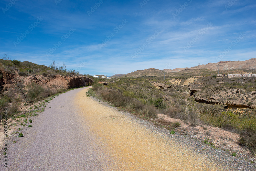 The green way of Lucainena under the blue sky in Almeria The green way of Lucainena under the blue sky in Almeria