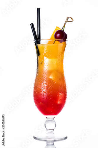 Sex on the beach cocktail in glass on white background


