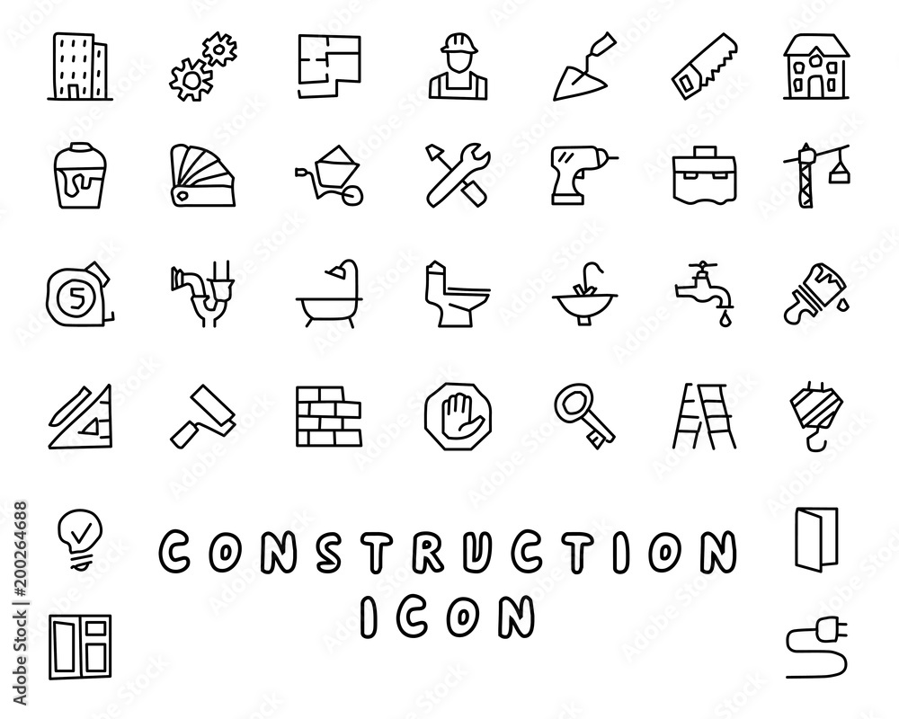 construction hand drawn icon design illustration, line style icon ...