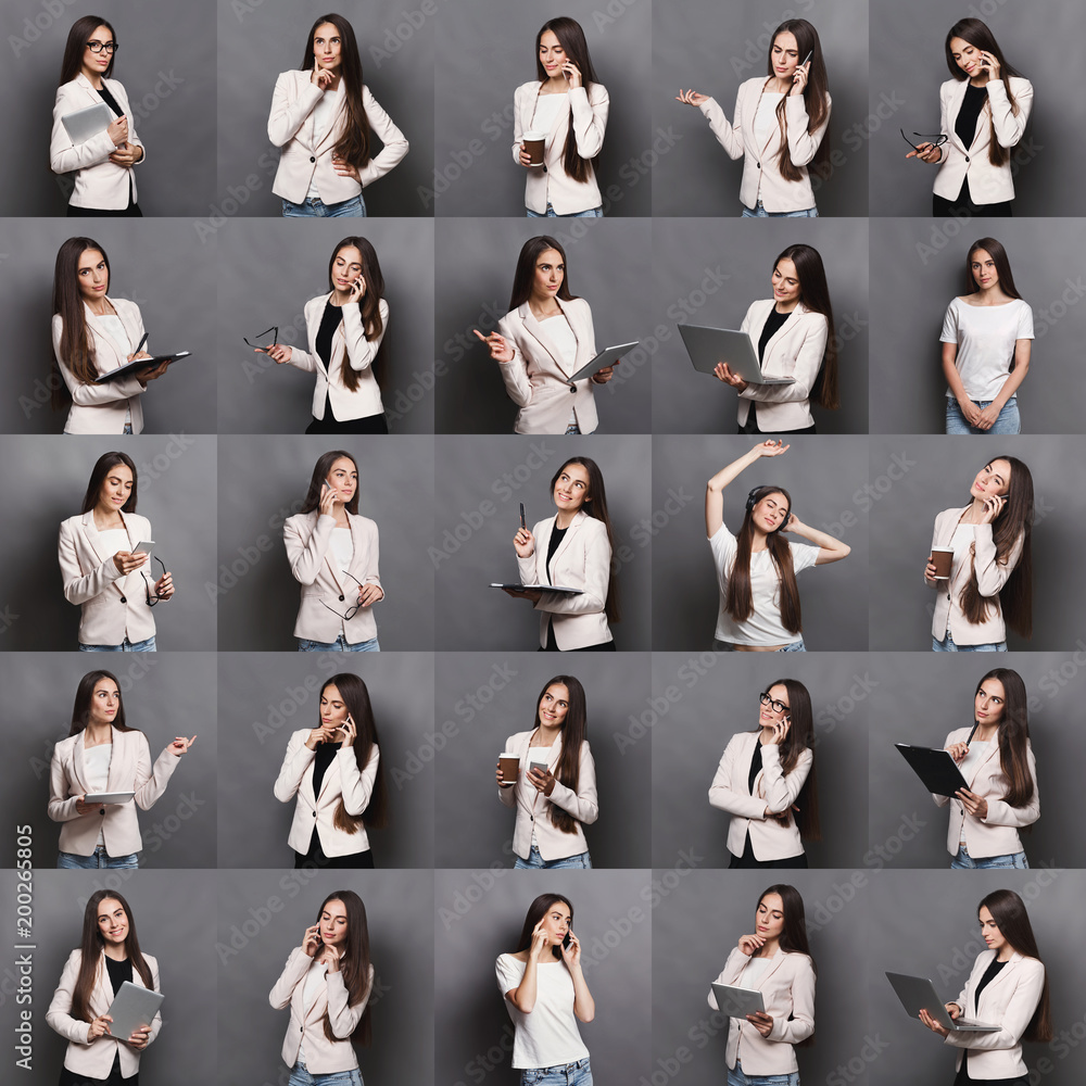 Collage of business woman emotions Collage of business woman emotions