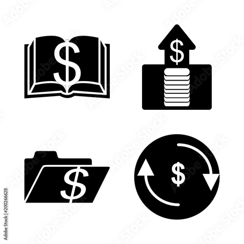 icon Currency with check, exchange, banknote, dollar and cent